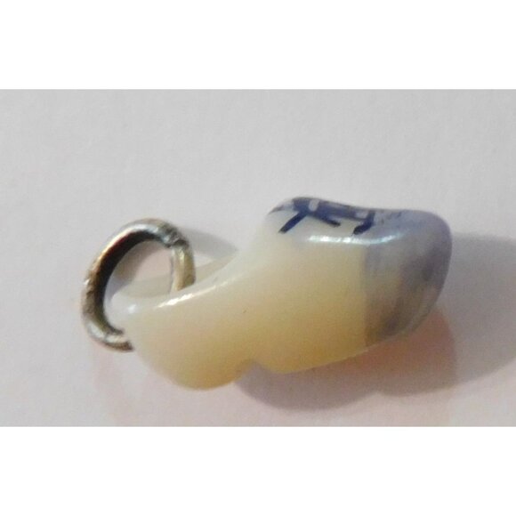 Miniature Delft Holland Clog Shoe Charm Blue White Dutch Windmill .75 Inch - Picture 3 of 7